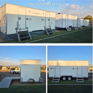 Eleva la experiencia de tu evento con los baños para eventos tráiler premium de Baños Móviles de Lujo. 